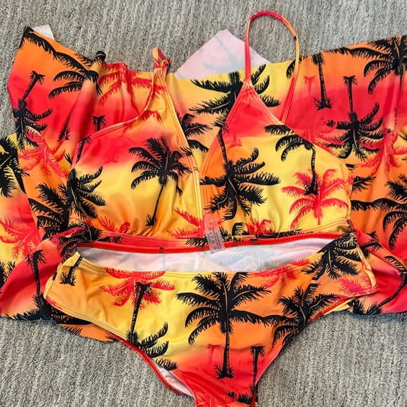 Other - Tropical Palm Print Bikini Set in Sunset Orange & Yellow